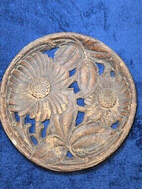 VTG Syroco Wood Carved Daisy Flower Plate Wall Hang Art Decor Syracuse NY 1940's
